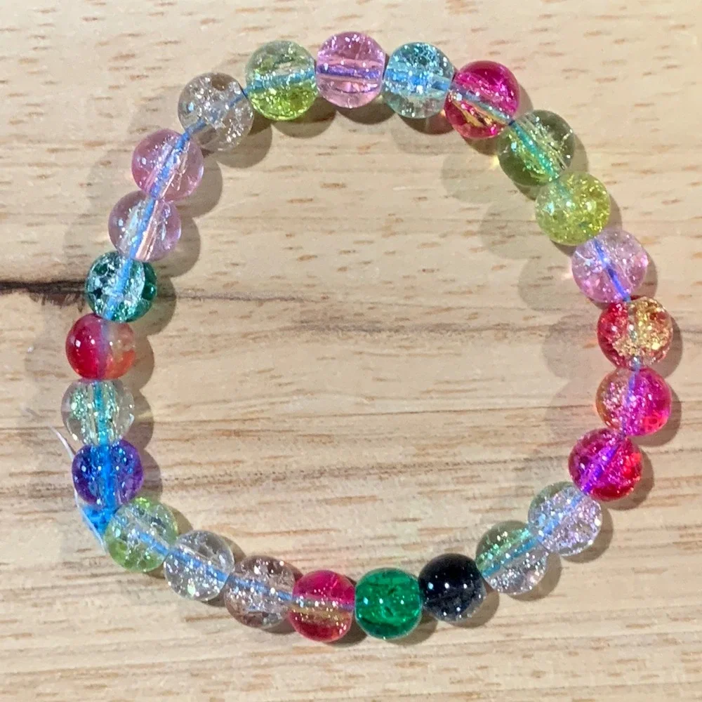 Handcrafted Set of 3 Multicolor Cracked Glass Beaded Stretch Bracelets Fairy Y2K
